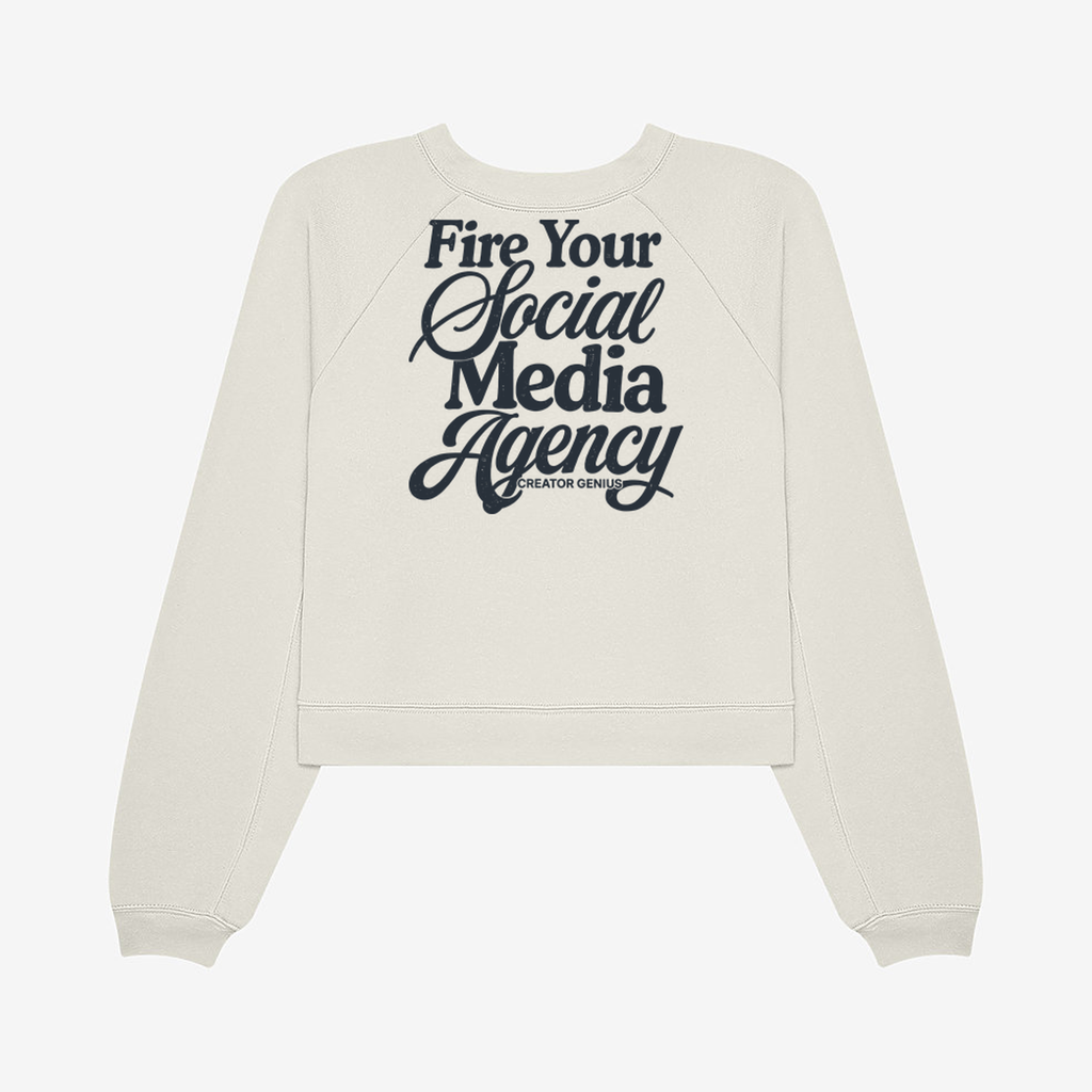 Fire Your Agency Raglan Fleece, Vintage White, back view