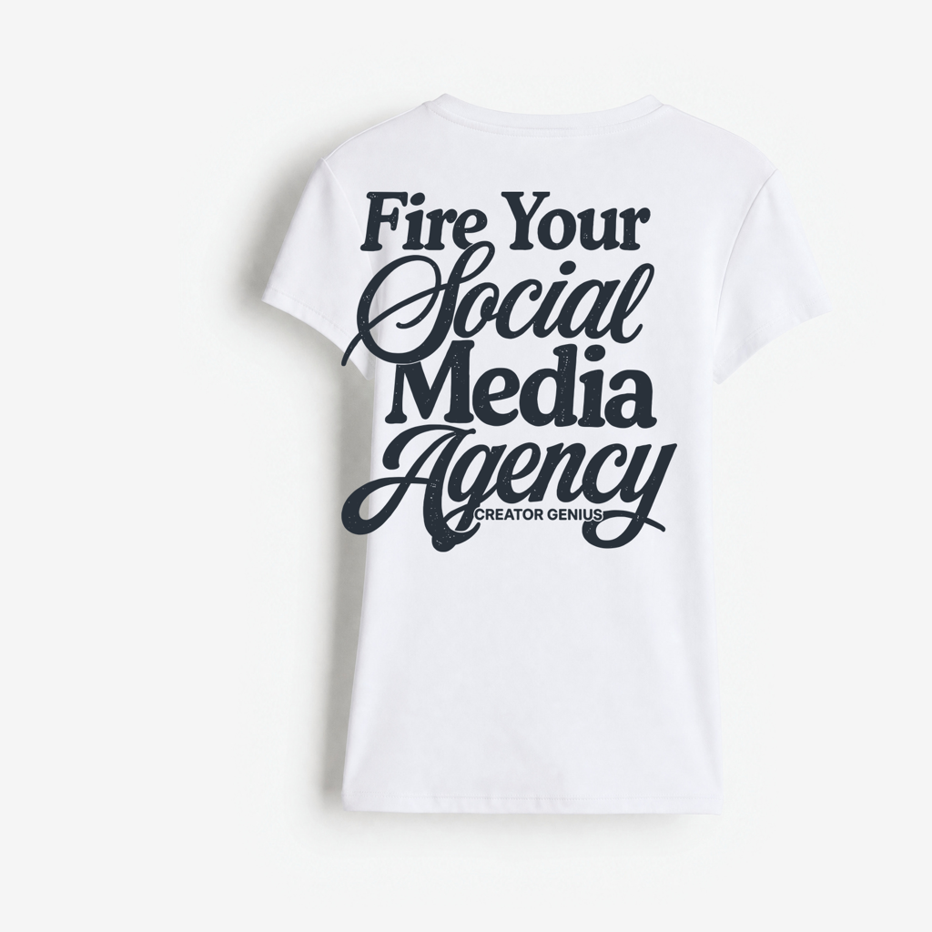 Fire Your Agency Fitted Tee, White, back view