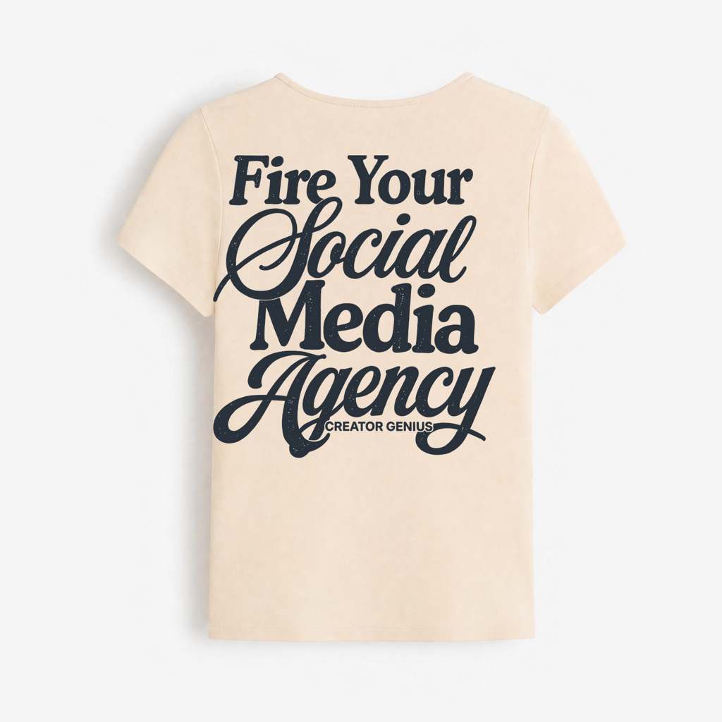 Fire Your Agency Fitted Tee, Beige, back view