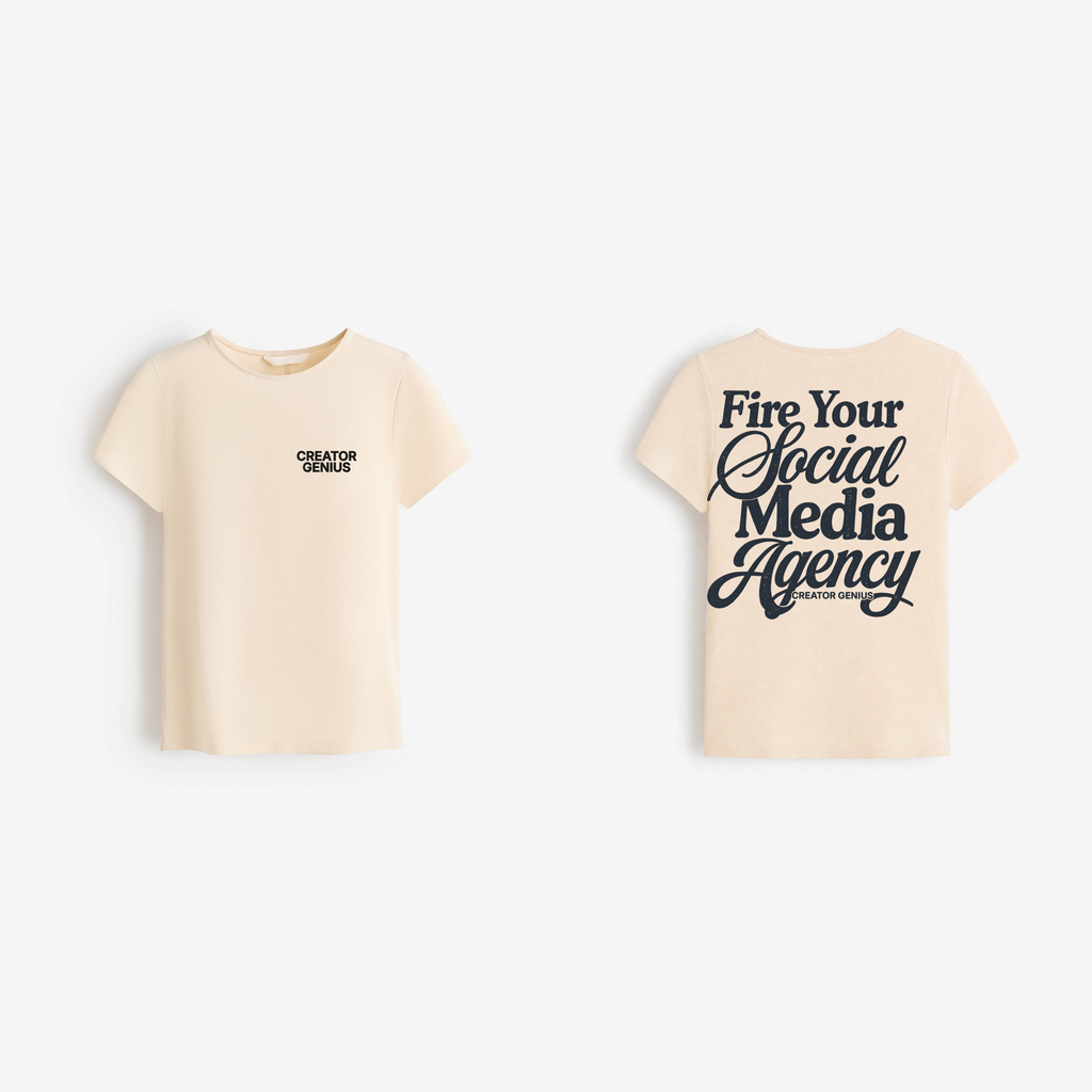 Fire Your Agency Fitted Tee, Beige, pair view