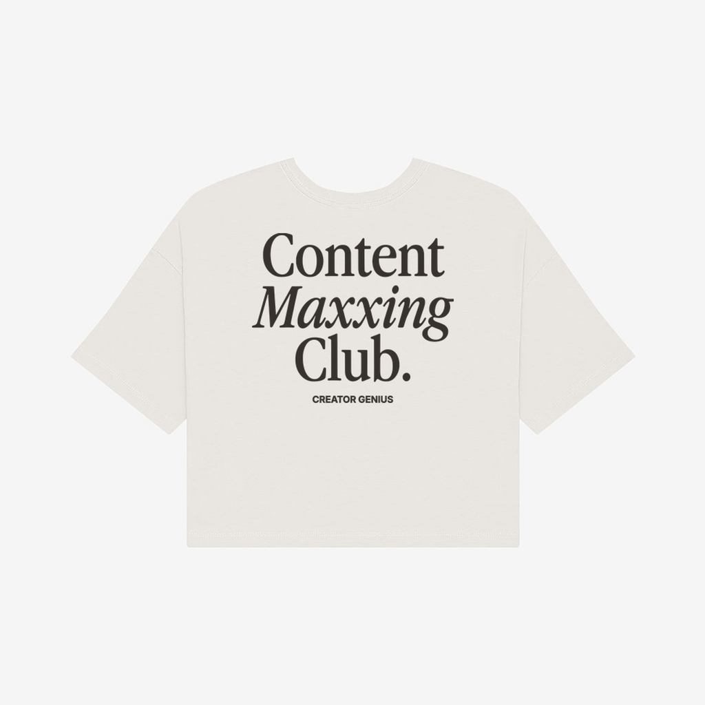 Content Maxxing Jersey Crop, Vintage White, back view