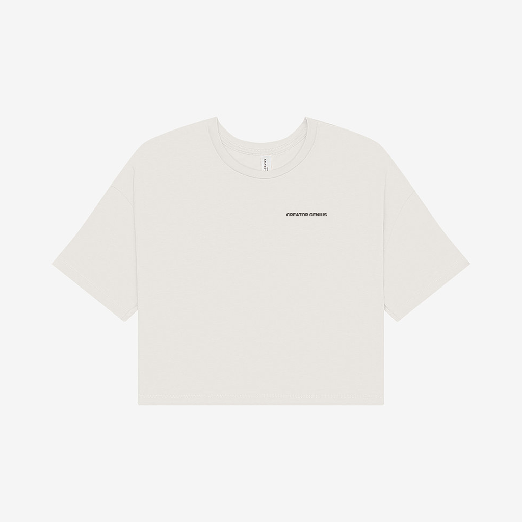Content Maxxing Jersey Crop, Vintage White, front view