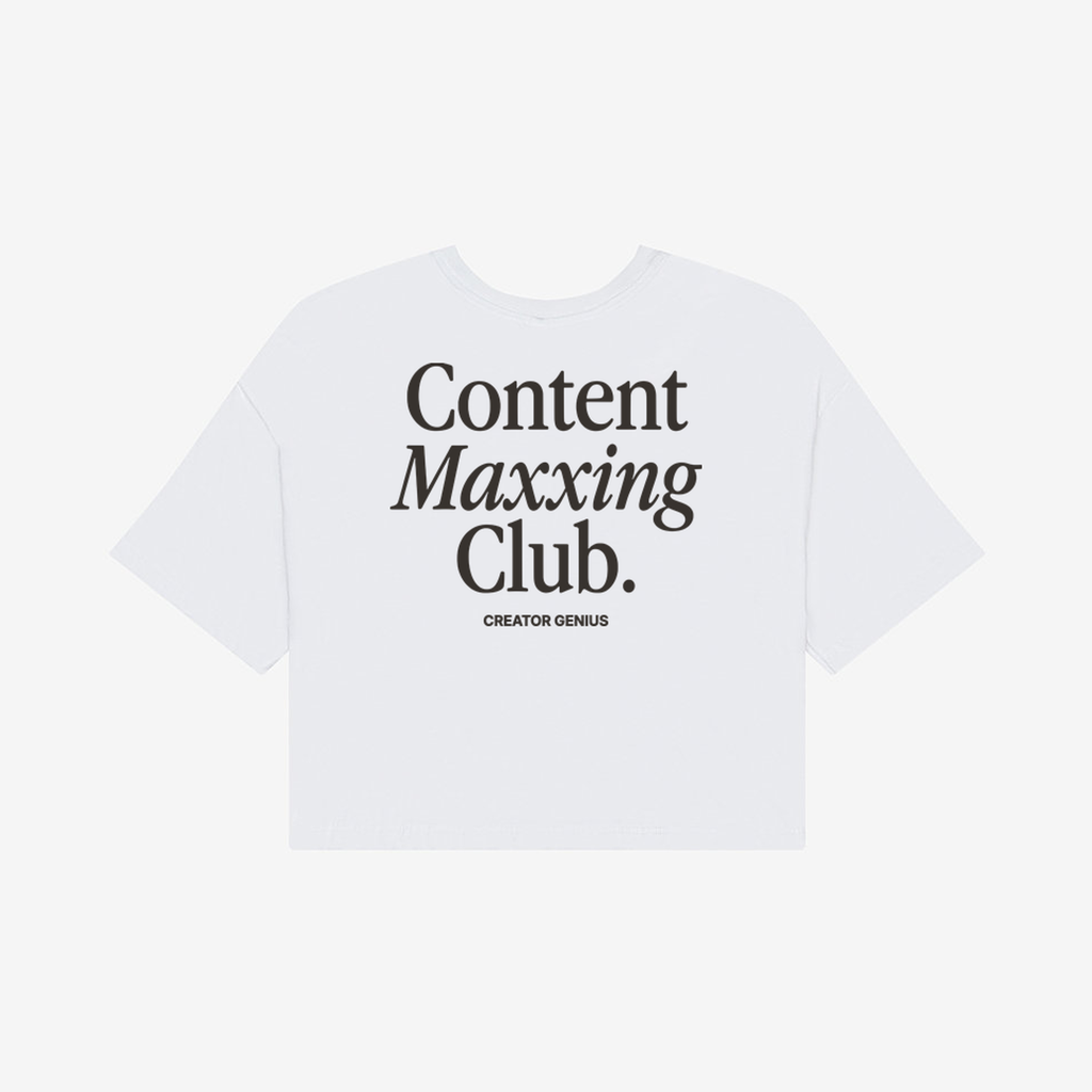 Content Maxxing Jersey Crop, White, back view